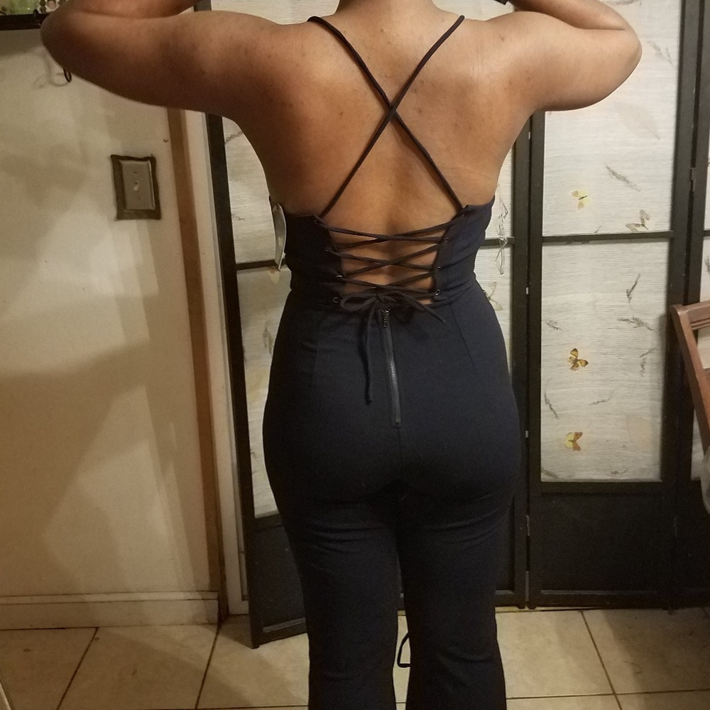 Corset Back Split Leg Navy Jumper - Picture 3 of 7